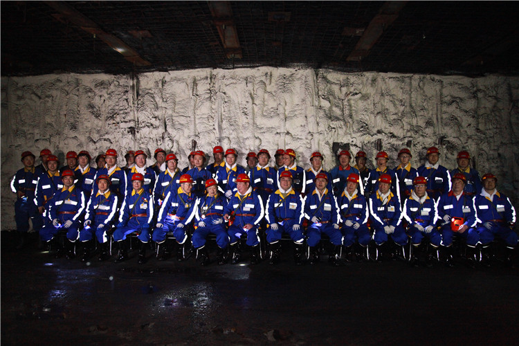 創(chuàng  )新聯(lián)盟專(zhuān)家團隊在陜煤（右起左四為何滿(mǎn)潮院士、宋振騏院士、張鐵崗院士、煤炭工業(yè)協(xié)會(huì )副理事長(cháng)劉峰